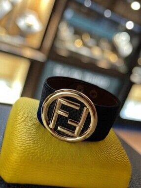Fendi Black Faux Leather Bracelet with Metal Logo
